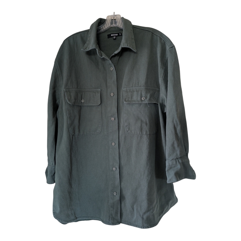 Missguided Oversized Dark Green Twill Casual Button Down Shirt Jacket